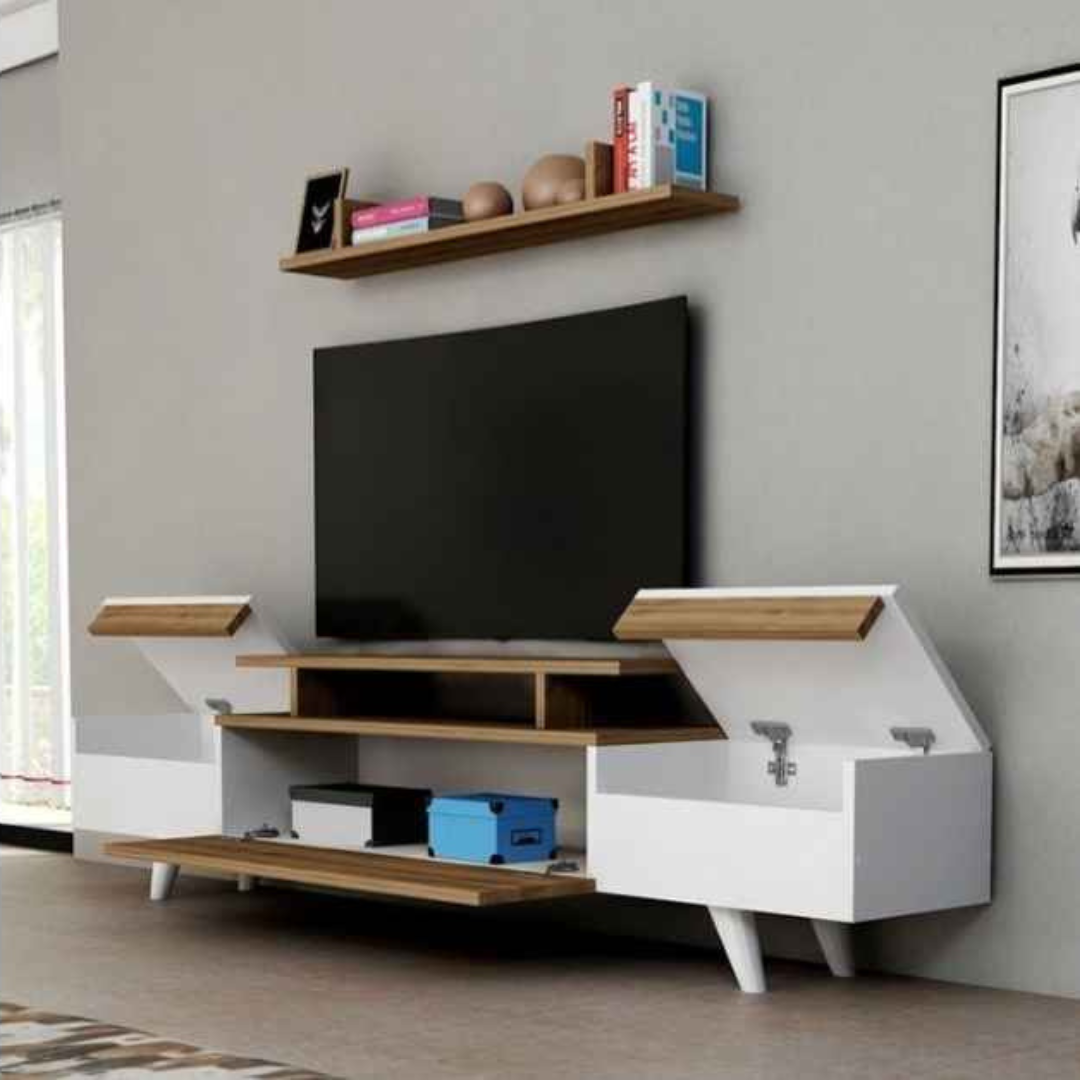 Tv Unit | White & Wooden | 160 x 40 x 40 | TV55