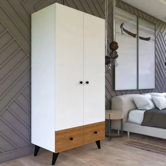 Wardrobe | White & Wooden | 100 x 50 x 220 | WD29